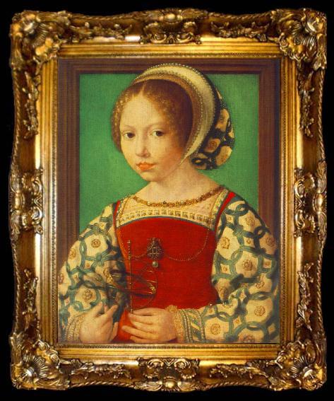 framed  GOSSAERT, Jan (Mabuse) Young Girl with Astronomic Instrument f, ta009-2